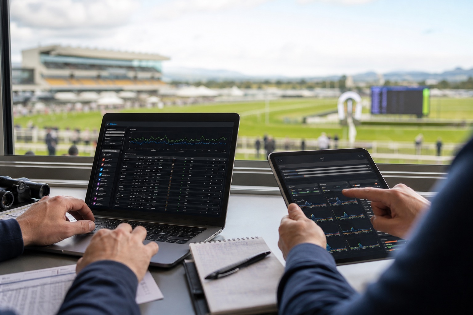 Race-day BETMAN Data desk with racing analytics and track view