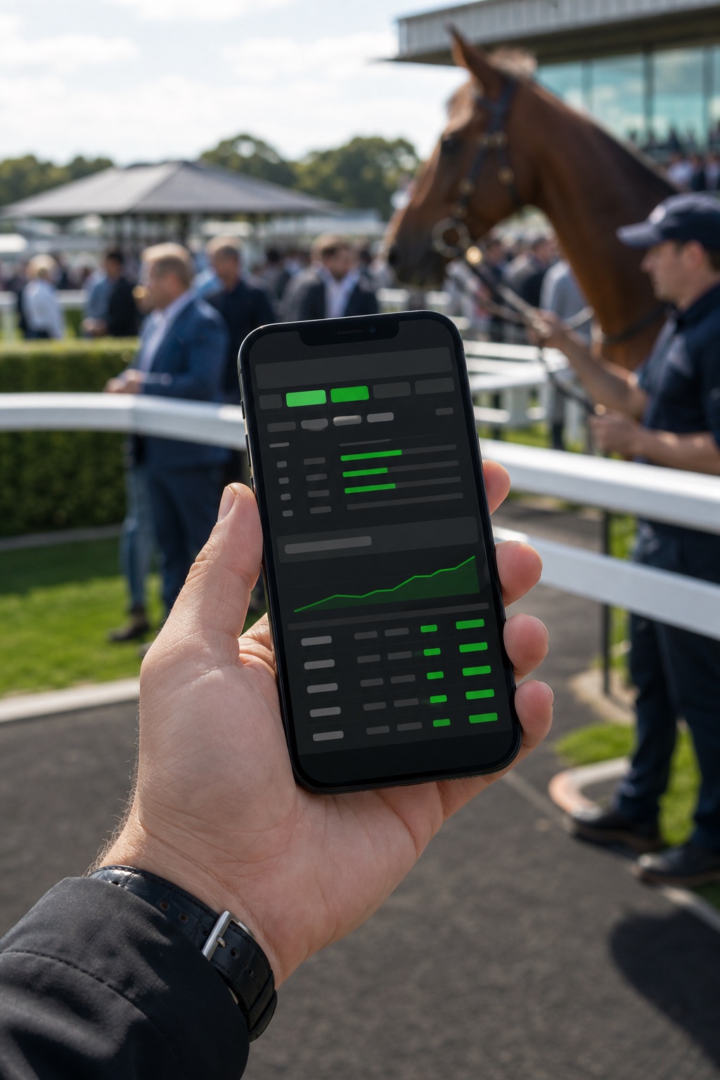BETMAN Mobile race-day workflow on a phone at the track