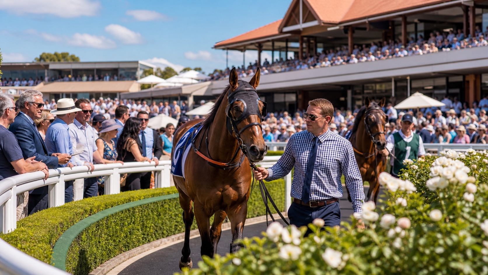 Thoroughbred in the mounting yard on race day